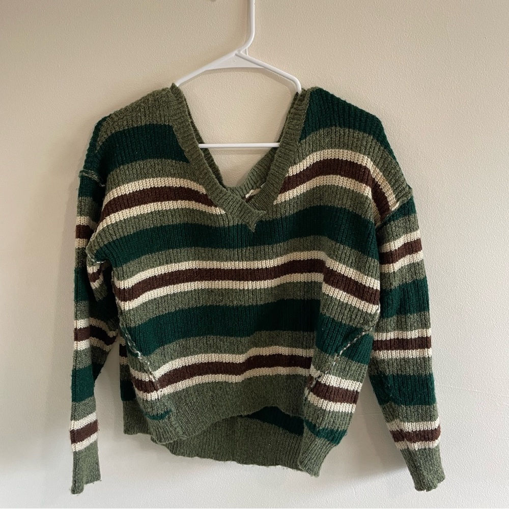 Green and brown striped sweater